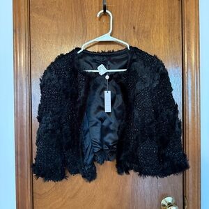 Nadya Todo Designer Beaded Cropped Black Tai Jacket - Women Size Small